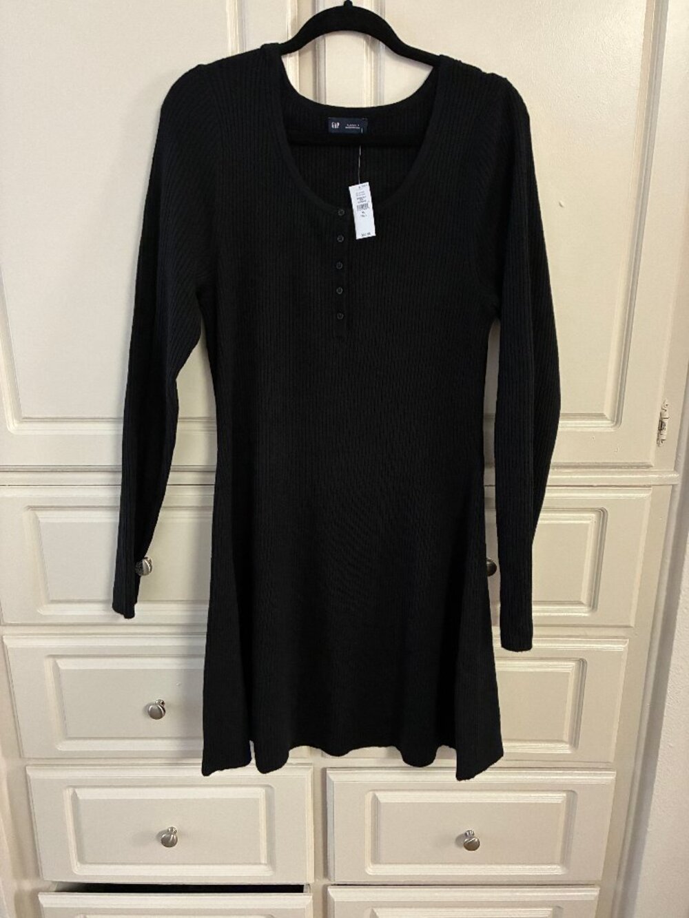 GAP black long sleeve button up skater dress XL tall